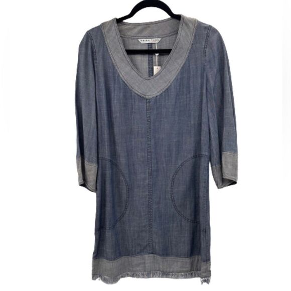 Trina Turk Boho Chic Denim Dress with cutout pockets and frayed hemline. NWT - Picture 2 of 7